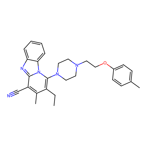 2-ethyl-3-methyl-1-(4-(2-(p-tolyloxy)ethyl)piperazin-1-yl)benzo[4,5]imidazo[1,2-a]pyridine-4-carbonitrile structure