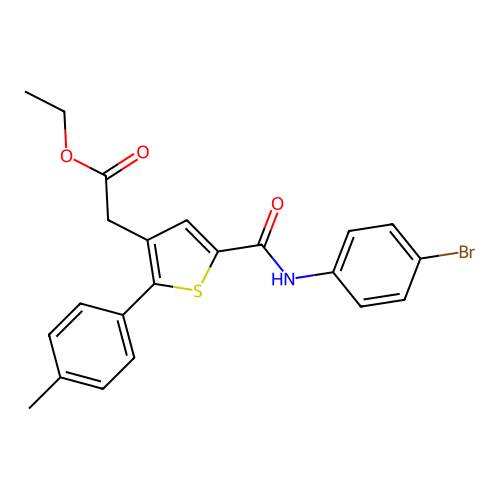 Ethyl {5-[(4-bromophenyl)carbamoyl]-2-(4-methylphenyl)thiophen-3-yl}acetate structure