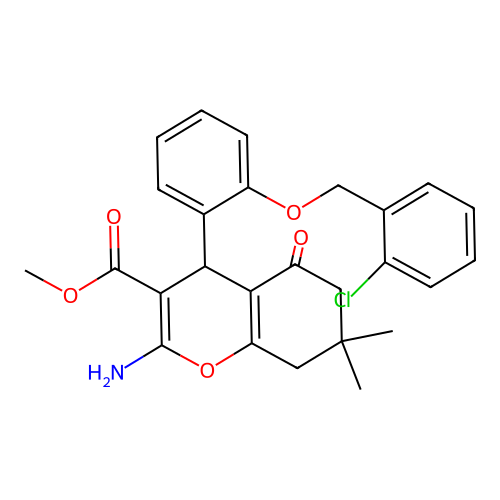 methyl 2-amino-4-{2-[(2-chlorobenzyl)oxy]phenyl}-7,7-dimethyl-5-oxo-5,6,7,8-tetrahydro-4H-chromene-3-carboxylate structure