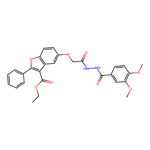 Ethyl 5-[[(3,4-dimethoxybenzoyl)amino]carbamoylmethoxy]-2-phenyl-benzofuran-3-carboxylate structure