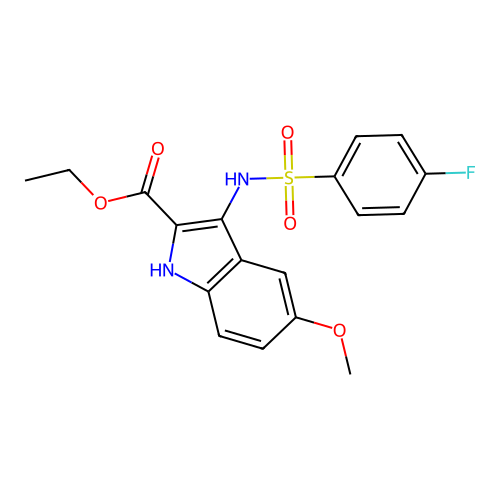 ethyl 3-{[(4-fluorophenyl)sulfonyl]amino}-5-methoxy-1H-indole-2-carboxylate structure