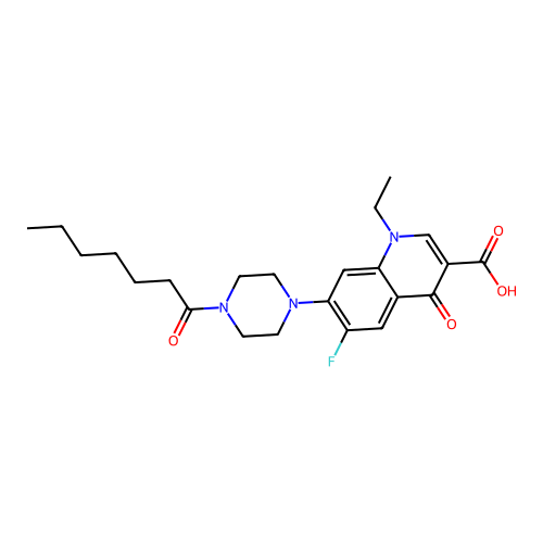 1-ethyl-6-fluoro-7-(4-heptanoylpiperazin-1-yl)-4-oxo-1,4-dihydroquinoline-3-carboxylic acid structure