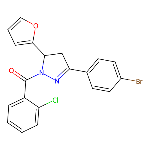 (3-(4-bromophenyl)-5-(furan-2-yl)-4,5-dihydro-1H-pyrazol-1-yl)(2-chlorophenyl)methanone structure