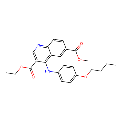 Ethyl 4-[(4-butoxyphenyl)amino]-6-(methoxycarbonyl)quinoline-3-carboxylate structure