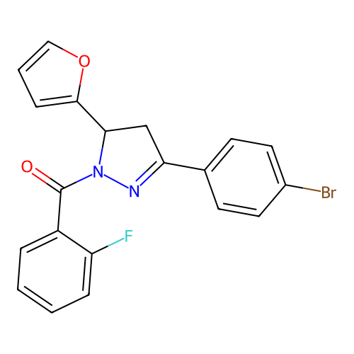 (3-(4-bromophenyl)-5-(furan-2-yl)-4,5-dihydro-1H-pyrazol-1-yl)(2-fluorophenyl)methanone structure