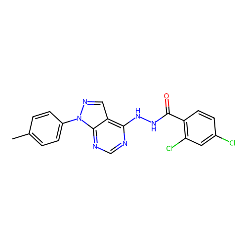 2,4-dichloro-N'-[1-(4-methylphenyl)pyrazolo[3,4-d]pyrimidin-4-yl]benzohydrazide structure