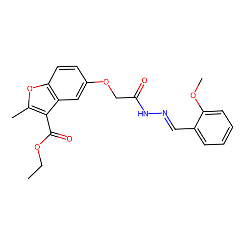 (E)-ethyl 5-(2-(2-(2-methoxybenzylidene)hydrazinyl)-2-oxoethoxy)-2-methylbenzofuran-3-carboxylate structure