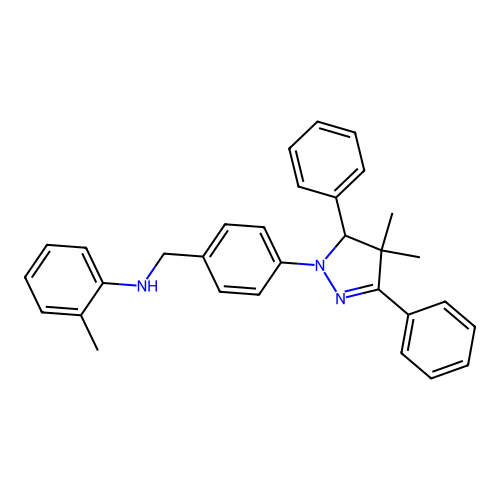 N-(4-(4,4-dimethyl-3,5-diphenyl-4,5-dihydro-1H-pyrazol-1-yl)benzyl)-2-methylaniline structure