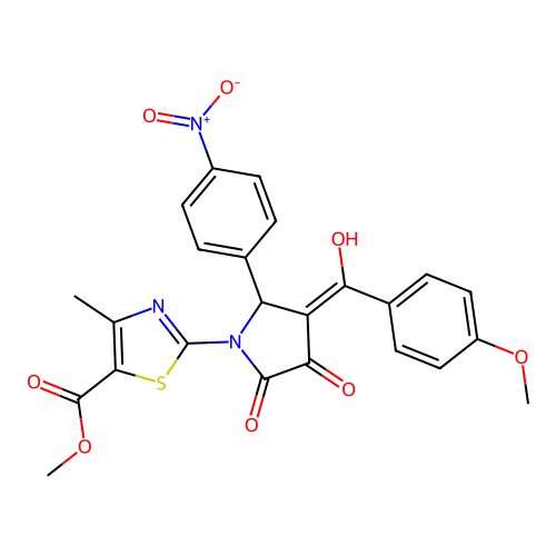methyl 2-(3-hydroxy-4-(4-methoxybenzoyl)-5-(4-nitrophenyl)-2-oxo-2,5-dihydro-1H-pyrrol-1-yl)-4-methylthiazole-5-carboxylate structure