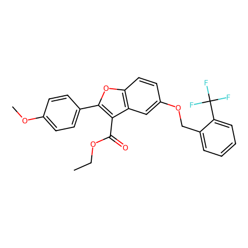 ethyl 2-(4-methoxyphenyl)-5-((2-(trifluoromethyl)benzyl)oxy)benzofuran-3-carboxylate structure