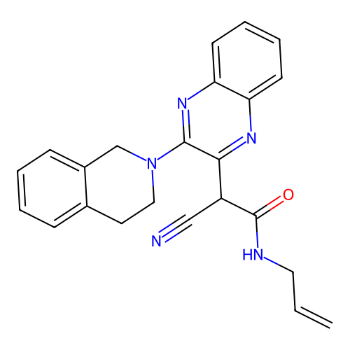 2-cyano-2-[3-(3,4-dihydro-1H-isoquinolin-2-yl)quinoxalin-2-yl]-N-prop-2-enylacetamide structure