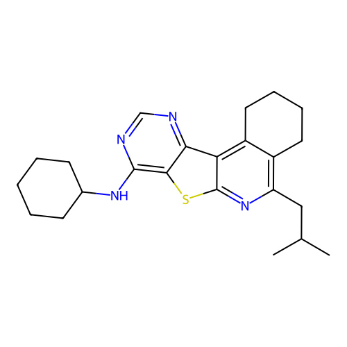 N-cyclohexyl-5-(2-methylpropyl)-1,2,3,4-tetrahydropyrimido[4',5':4,5]thieno[2,3-c]isoquinolin-8-amine structure