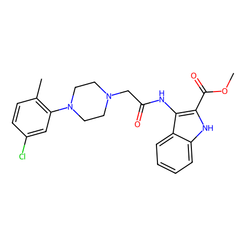 methyl 3-(2-(4-(5-chloro-2-methylphenyl)piperazin-1-yl)acetamido)-1H-indole-2-carboxylate structure