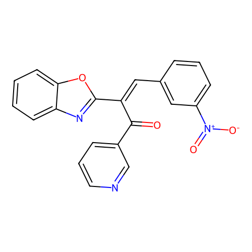 (Z)-2-(benzo[d]oxazol-2-yl)-3-(3-nitrophenyl)-1-(pyridin-3-yl)prop-2-en-1-one structure