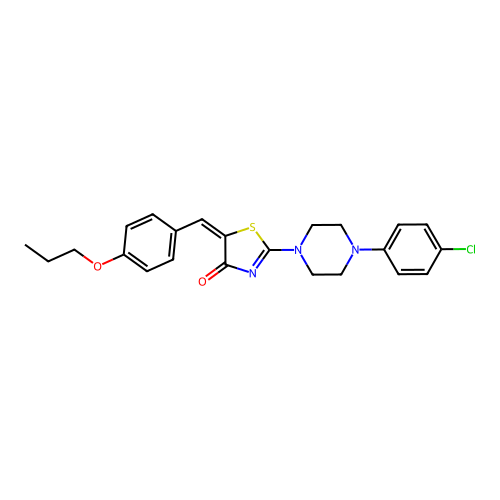 (5E)-2-[4-(4-chlorophenyl)piperazin-1-yl]-5-(4-propoxybenzylidene)-1,3-thiazol-4(5H)-one structure