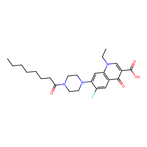 1-ethyl-6-fluoro-7-(4-octanoylpiperazin-1-yl)-4-oxo-1,4-dihydroquinoline-3-carboxylic acid structure