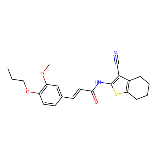 (2E)-N-(3-cyano(4,5,6,7-tetrahydrobenzo[b]thiophen-2-yl))-3-(3-methoxy-4-propo xyphenyl)prop-2-enamide structure