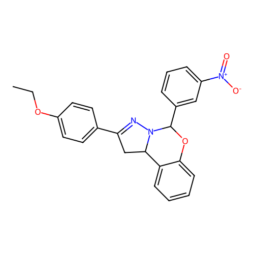 2-(4-ethoxyphenyl)-5-(3-nitrophenyl)-5,10b-dihydro-1H-benzo[e]pyrazolo[1,5-c][1,3]oxazine structure