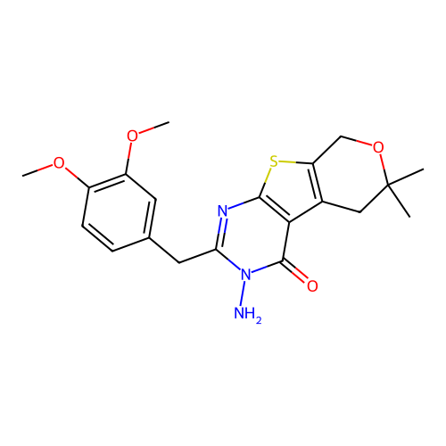 3-amino-2-(3,4-dimethoxybenzyl)-6,6-dimethyl-3,5,6,8-tetrahydro-4H-pyrano[4',3':4,5]thieno[2,3-d]pyrimidin-4-one structure