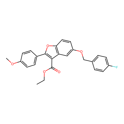 Ethyl 5-[(4-fluorophenyl)methoxy]-2-(4-methoxyphenyl)-1-benzofuran-3-carboxylate structure