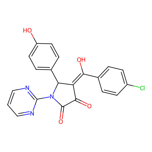 4-(4-chlorobenzoyl)-3-hydroxy-5-(4-hydroxyphenyl)-1-(pyrimidin-2-yl)-1H-pyrrol-2(5H)-one structure