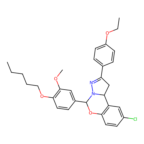 4-[2-chloro-9-(4-ethoxyphenyl)(6H,10aH-benzo[e]2-pyrazolino[1,5-c]1,3-oxazin-6 -yl)]-2-methoxy-1-pentyloxybenzene structure