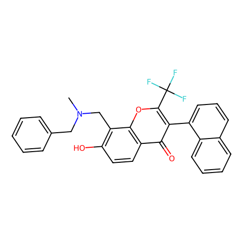 8-[[benzyl(methyl)amino]methyl]-7-hydroxy-3-naphthalen-1-yl-2-(trifluoromethyl)chromen-4-one structure