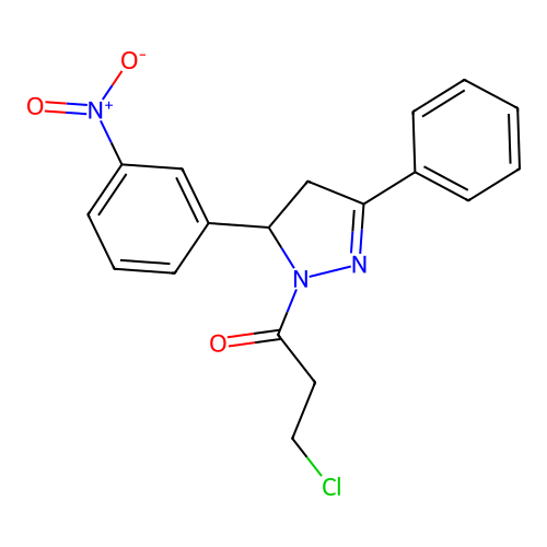 3-chloro-1-(5-(3-nitrophenyl)-3-phenyl-4,5-dihydro-1H-pyrazol-1-yl)propan-1-one structure