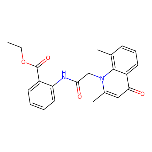 ethyl 2-{[(2,8-dimethyl-4-oxoquinolin-1(4H)-yl)acetyl]amino}benzoate structure