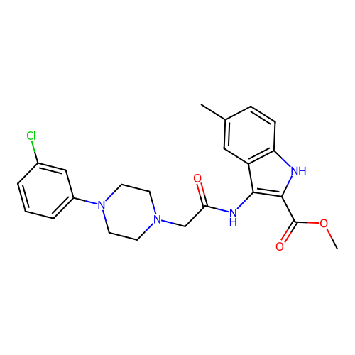 Methyl 3-[[2-[4-(3-chlorophenyl)piperazin-1-yl]acetyl]amino]-5-methyl-1H-indole-2-carboxylate structure