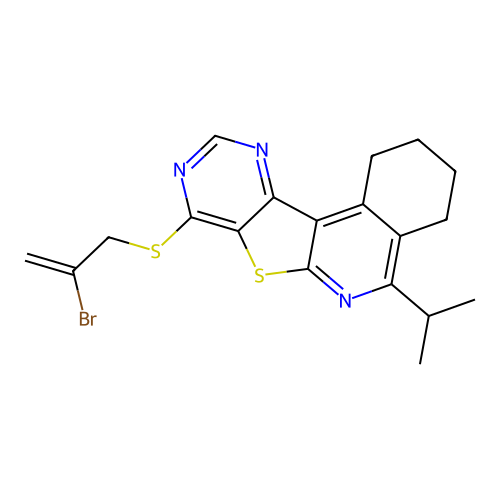 8-((2-bromoallyl)thio)-5-isopropyl-1,2,3,4-tetrahydropyrimido[4',5':4,5]thieno[2,3-c]isoquinoline structure