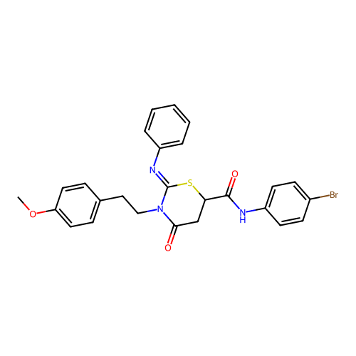 (2Z)-N-(4-bromophenyl)-3-[2-(4-methoxyphenyl)ethyl]-4-oxo-2-(phenylimino)-1,3-thiazinane-6-carboxamide structure
