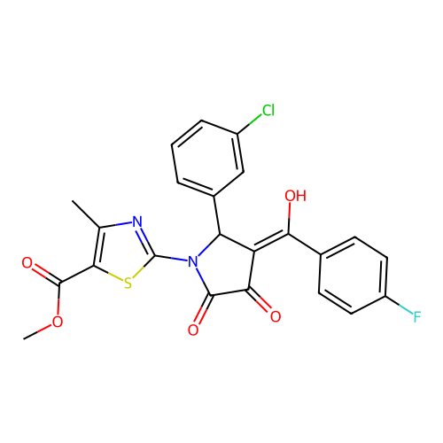 methyl 2-(2-(3-chlorophenyl)-3-(4-fluorobenzoyl)-4-hydroxy-5-oxo-2,5-dihydro-1H-pyrrol-1-yl)-4-methylthiazole-5-carboxylate structure
