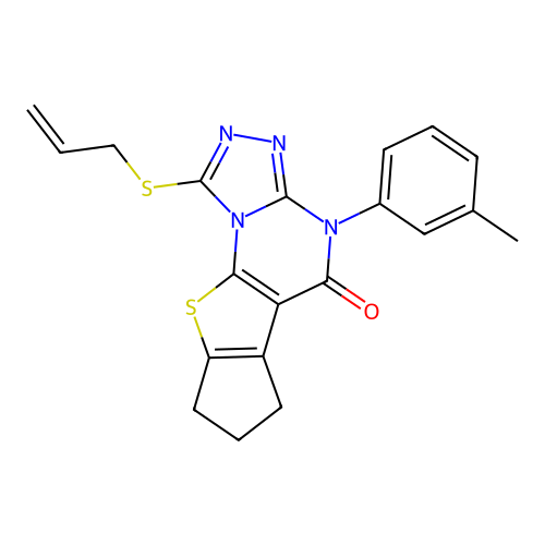 1-(allylthio)-4-(m-tolyl)-7,8-dihydro-4H-cyclopenta[4,5]thieno[3,2-e][1,2,4]triazolo[4,3-a]pyrimidin-5(6H)-one structure