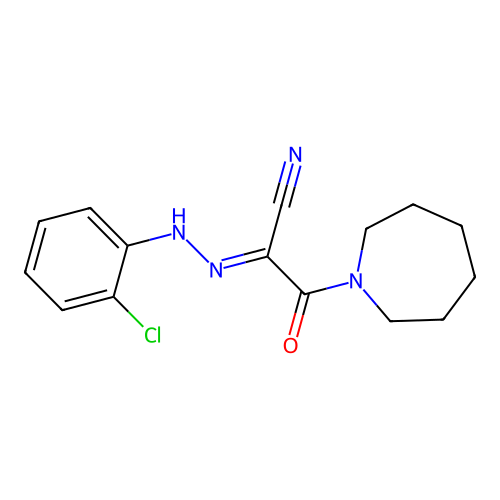 (E)-2-(azepan-1-yl)-N'-(2-chlorophenyl)-2-oxoacetohydrazonoyl cyanide structure