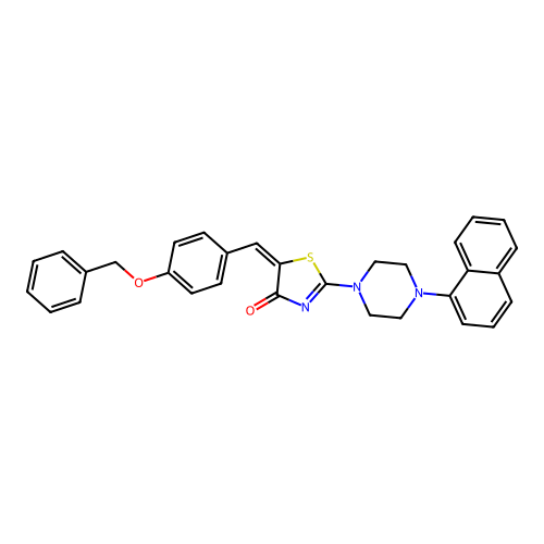 (E)-5-(4-(benzyloxy)benzylidene)-2-(4-(naphthalen-1-yl)piperazin-1-yl)thiazol-4(5H)-one structure