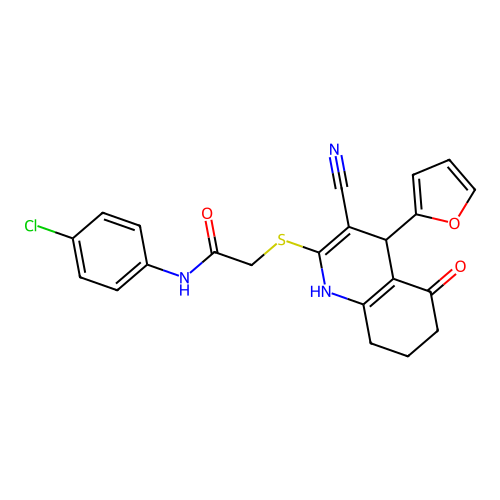 N-(4-chlorophenyl)-2-{[3-cyano-4-(furan-2-yl)-5-oxo-1,4,5,6,7,8-hexahydroquinolin-2-yl]sulfanyl}acetamide structure