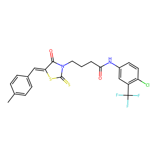 (Z)-N-(4-chloro-3-(trifluoromethyl)phenyl)-4-(5-(4-methylbenzylidene)-4-oxo-2-thioxothiazolidin-3-yl)butanamide structure