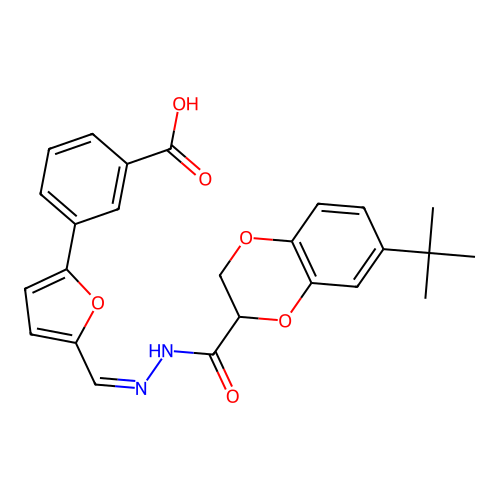 (Z)-3-(5-((2-(7-(tert-butyl)-2,3-dihydrobenzo[b][1,4]dioxine-2-carbonyl)hydrazono)methyl)furan-2-yl)benzoic acid structure