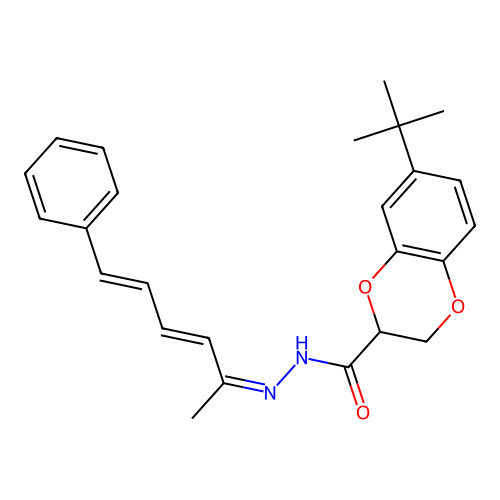 (Z)-7-(tert-butyl)-N'-((3E,5E)-6-phenylhexa-3,5-dien-2-ylidene)-2,3-dihydrobenzo[b][1,4]dioxine-2-carbohydrazide structure