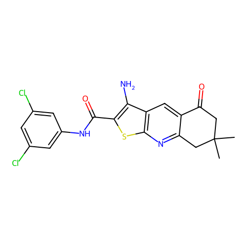 3-amino-N-(3,5-dichlorophenyl)-7,7-dimethyl-5-oxo-5,6,7,8-tetrahydrothieno[2,3-b]quinoline-2-carboxamide structure