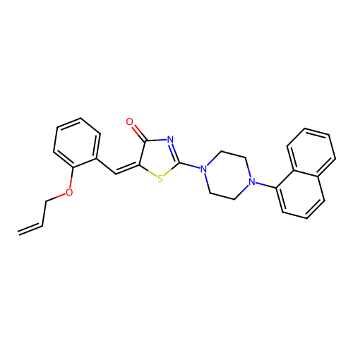 (E)-5-(2-(allyloxy)benzylidene)-2-(4-(naphthalen-1-yl)piperazin-1-yl)thiazol-4(5H)-one structure
