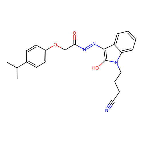 (Z)-N'-(1-(3-cyanopropyl)-2-oxoindolin-3-ylidene)-2-(4-isopropylphenoxy)acetohydrazide structure