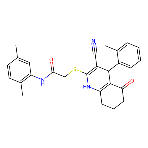 2-{[3-cyano-4-(2-methylphenyl)-5-oxo-1,4,5,6,7,8-hexahydroquinolin-2-yl]sulfanyl}-N-(2,5-dimethylphenyl)acetamide structure
