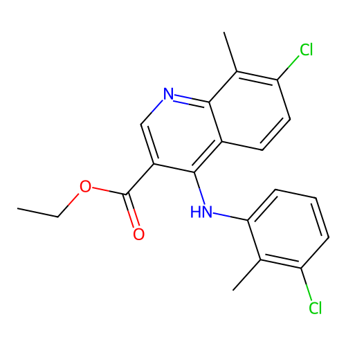 ethyl 7-chloro-4-[(3-chloro-2-methylphenyl)amino]-8-methylquinoline-3-carboxylate structure