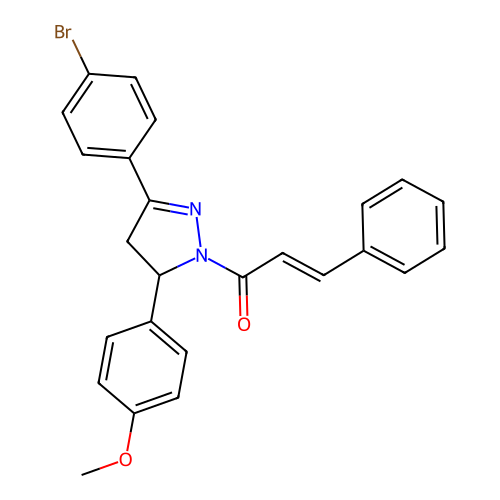 (2E)-1-[3-(4-bromophenyl)-5-(4-methoxyphenyl)-4,5-dihydro-1H-pyrazol-1-yl]-3-phenylprop-2-en-1-one structure