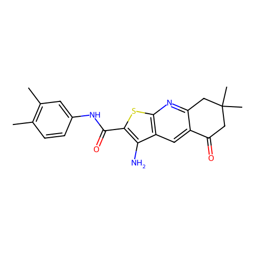 3-amino-N-(3,4-dimethylphenyl)-7,7-dimethyl-5-oxo-5,6,7,8-tetrahydrothieno[2,3-b]quinoline-2-carboxamide structure
