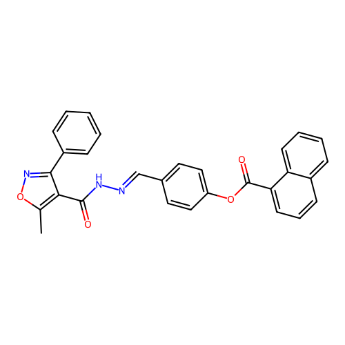 4-[(E)-{2-[(5-methyl-3-phenyl-1,2-oxazol-4-yl)carbonyl]hydrazinylidene}methyl]phenyl naphthalene-1-carboxylate structure