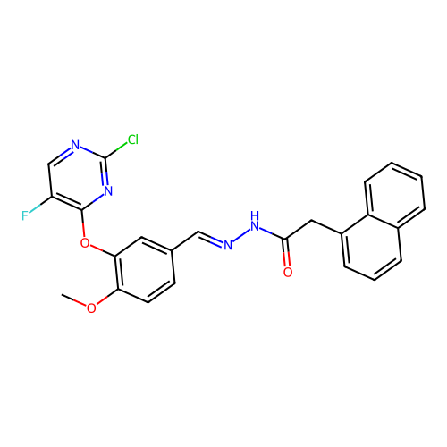 (E)-N'-(3-((2-chloro-5-fluoropyrimidin-4-yl)oxy)-4-methoxybenzylidene)-2-(naphthalen-1-yl)acetohydrazide structure