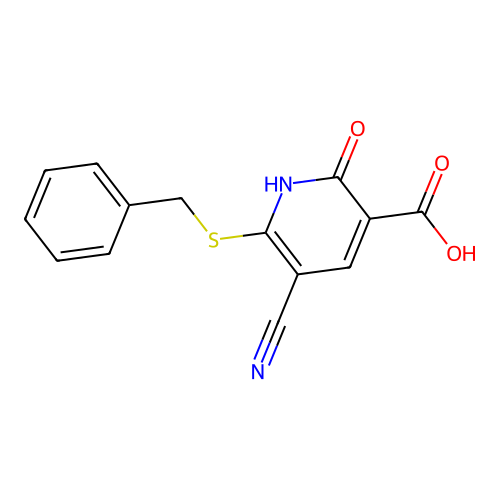 6-Benzylsulfanyl-5-cyano-2-oxo-1,2-dihydro-pyridine-3-carboxylic acid structure